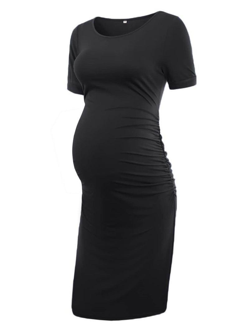 Liu & Qu Women's Maternity Bodycon Ruched Side Dress Casual Short Sleeve Dress for Daily Wearing Or Baby Shower - Image 1
