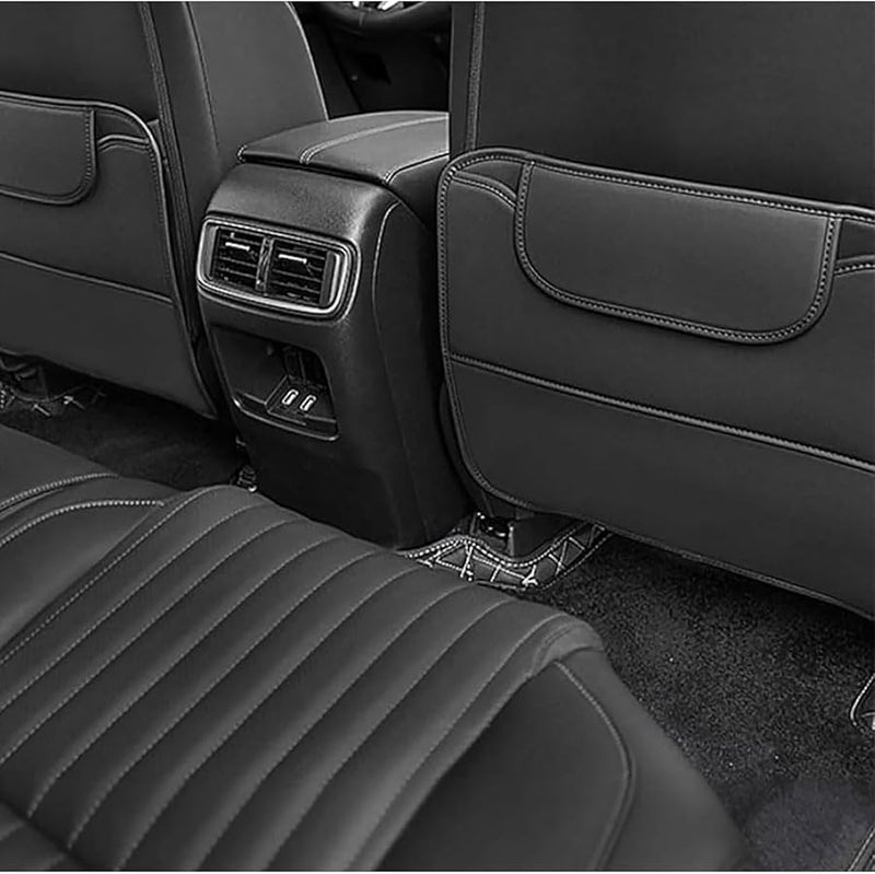Black Car Seat Kick Mat 2 PCS Leather Back Protector with Storage Pockets for Mini Cooper Models - Image 2