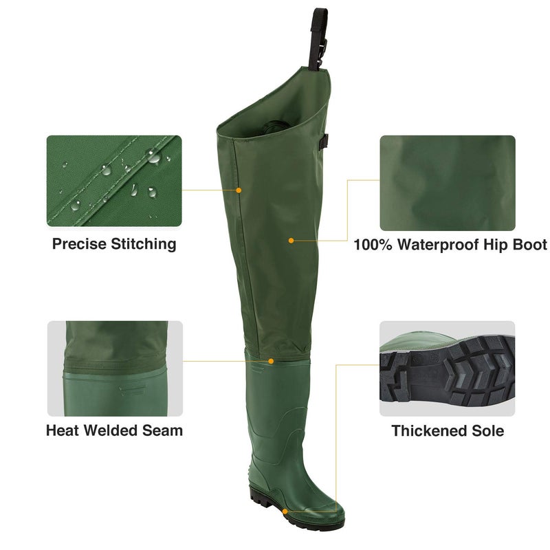 TIDEWE Hip Wader, Lightweight Hip Boot for Men and Women, 2-Ply PVC/Nylon Fishing Hip Wader Green Size 10 - Image 2