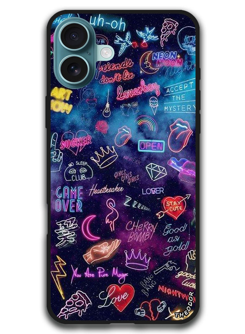 Theodor Protective Case Anti Scratch Shock Proof Bumper Cover For iPhone 16 Plus (6.7)-inch Lights Doodle - Image 1