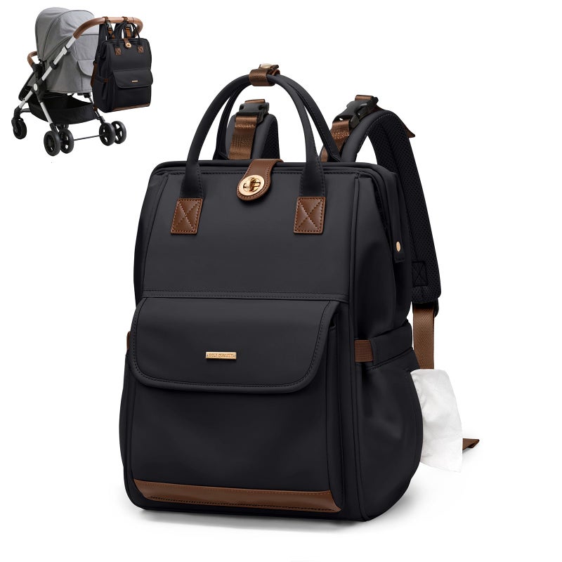 GOLF QUALITY Diaper Bag Backpack,Multi Function Water Resistant Diaper Bag With Hook,Casual Hanging diaper bag for mom,16 Inch,Black - Image 1