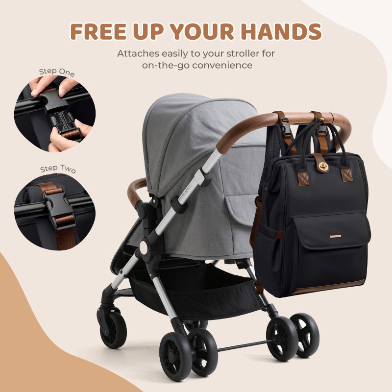 GOLF QUALITY Diaper Bag Backpack,Multi Function Water Resistant Diaper Bag With Hook,Casual Hanging diaper bag for mom,16 Inch,Black - Image 2