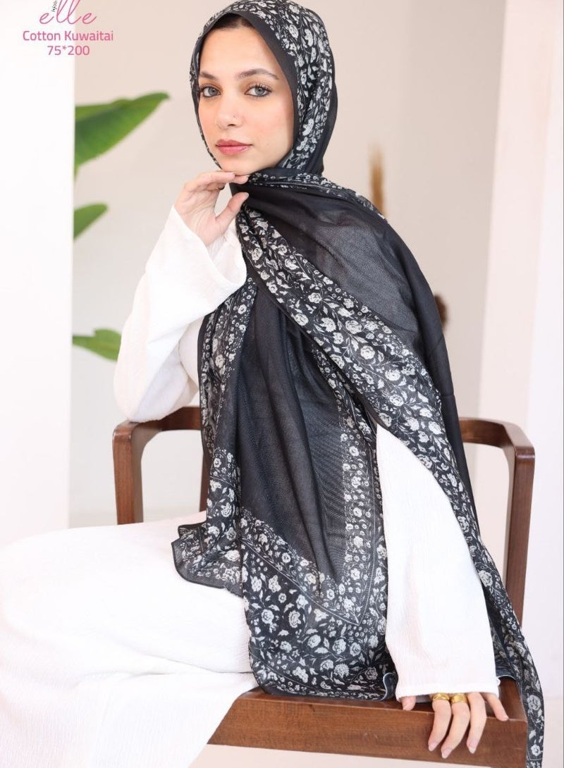 ELLE Luxury Veil Cotton Islamic Hijab for Women for Occasions and Regular Days - Size (200cm x 75cm) - Image 2