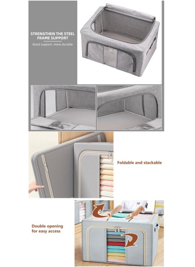 Hanging Closet Organizer Stackable Storage Box Oxford Frame with Clear Window, Durable Carry Handles,grey