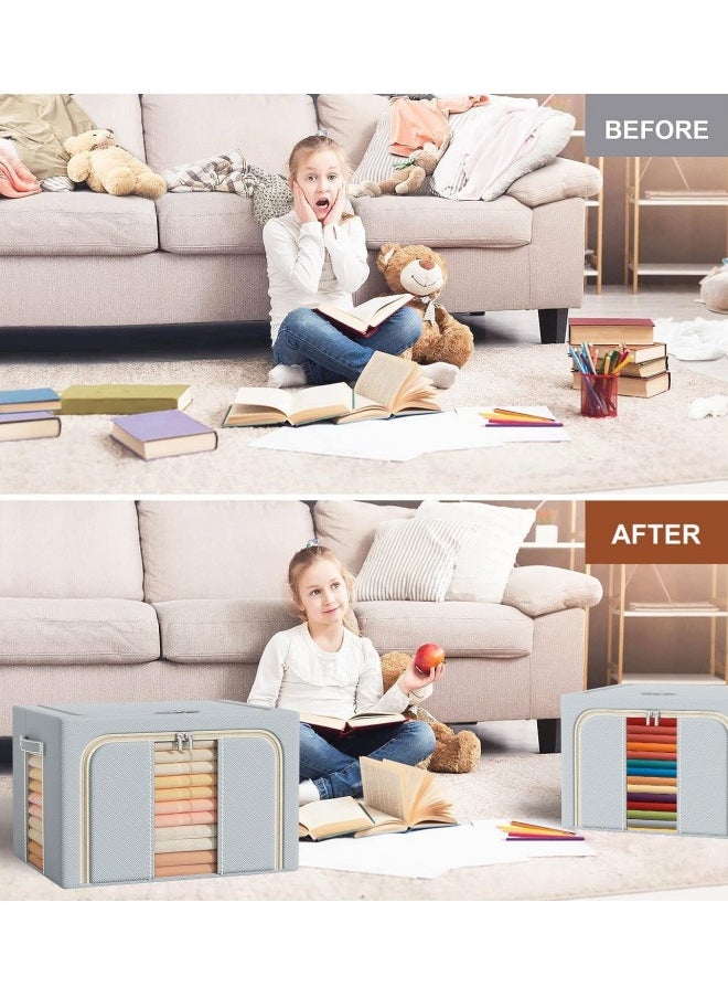 Hanging Closet Organizer Stackable Storage Box Oxford Frame with Clear Window, Durable Carry Handles,grey
