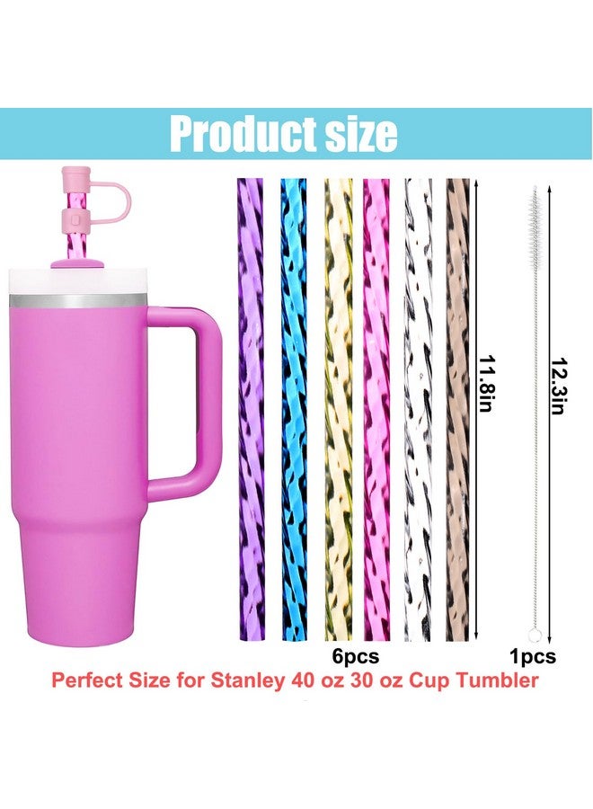 Mity Rain Mity rain 6 Pairs Replacement Straws and Straw Covers for Stanley Straw, Reusable Glitter Straws with Cleaning Brush for Stanley Cup, Straws for Stanley 40/30 OZ Tumbler (6 Straws + 6 Spill Stoppers) - Image 3