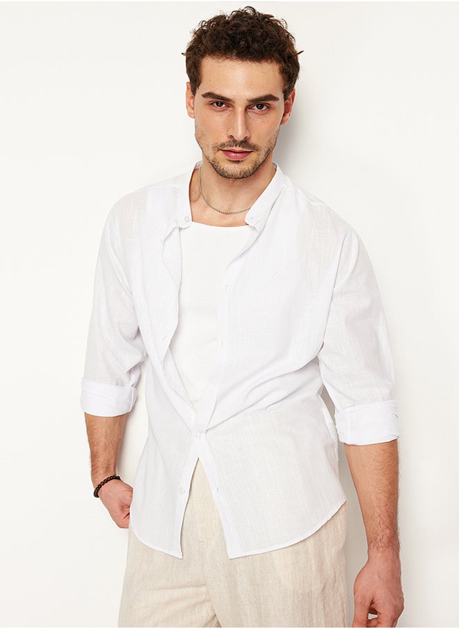 trendyol White Regular Fit Collar 100% Cotton Shirt with Embroidery Detail TMNSS24GO00009  - Image 5
