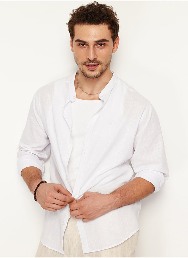 trendyol White Regular Fit Collar 100% Cotton Shirt with Embroidery Detail TMNSS24GO00009  - Image 3
