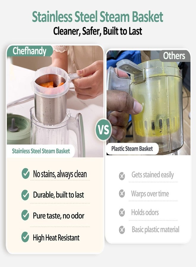 Chefhandy Baby Food Maker with Stainless Steel Steam Basket, One Step 5-in-1 Baby Food Processor Steamer Blender & Steam Cleaning, Auto Cooking, Puree & Baby Warmer with 6 Food Pouches, BPA-Free,Green - Image 4