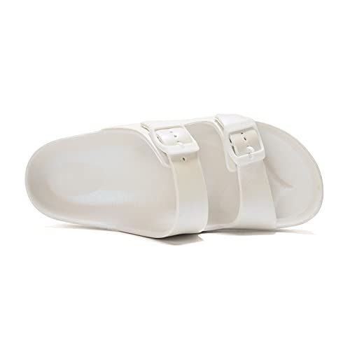FUNKYMONKEY Women's Comfort Slides Double Buckle Adjustable EVA Flat Sandals (10 M US, Variation White) - Image 3