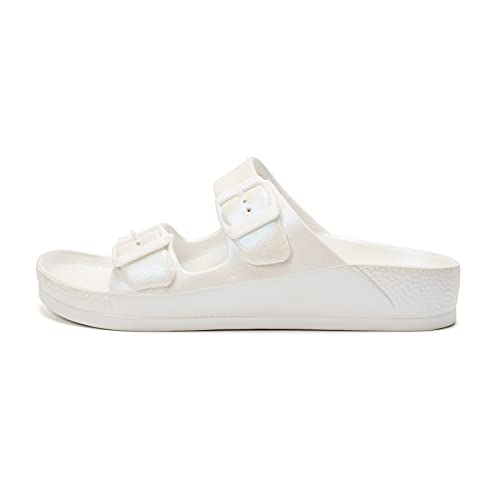 FUNKYMONKEY Women's Comfort Slides Double Buckle Adjustable EVA Flat Sandals (10 M US, Variation White) - Image 2