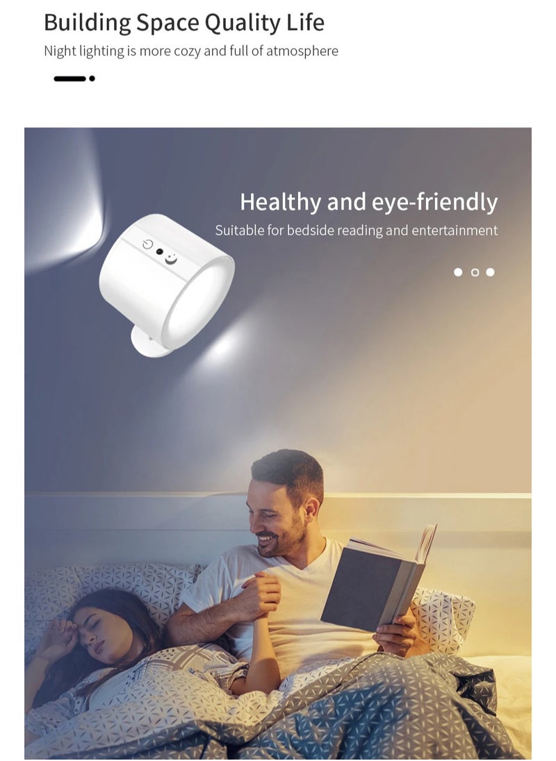 Generic LED Wall Sconce, Wall Mounted Lamp Light with USB Port, 3 Color Temperature and 3 Brightness Level, 360°Rotate Magnetic Ball, Cordless Wall Light for Reading Bedside,White  - Image 2