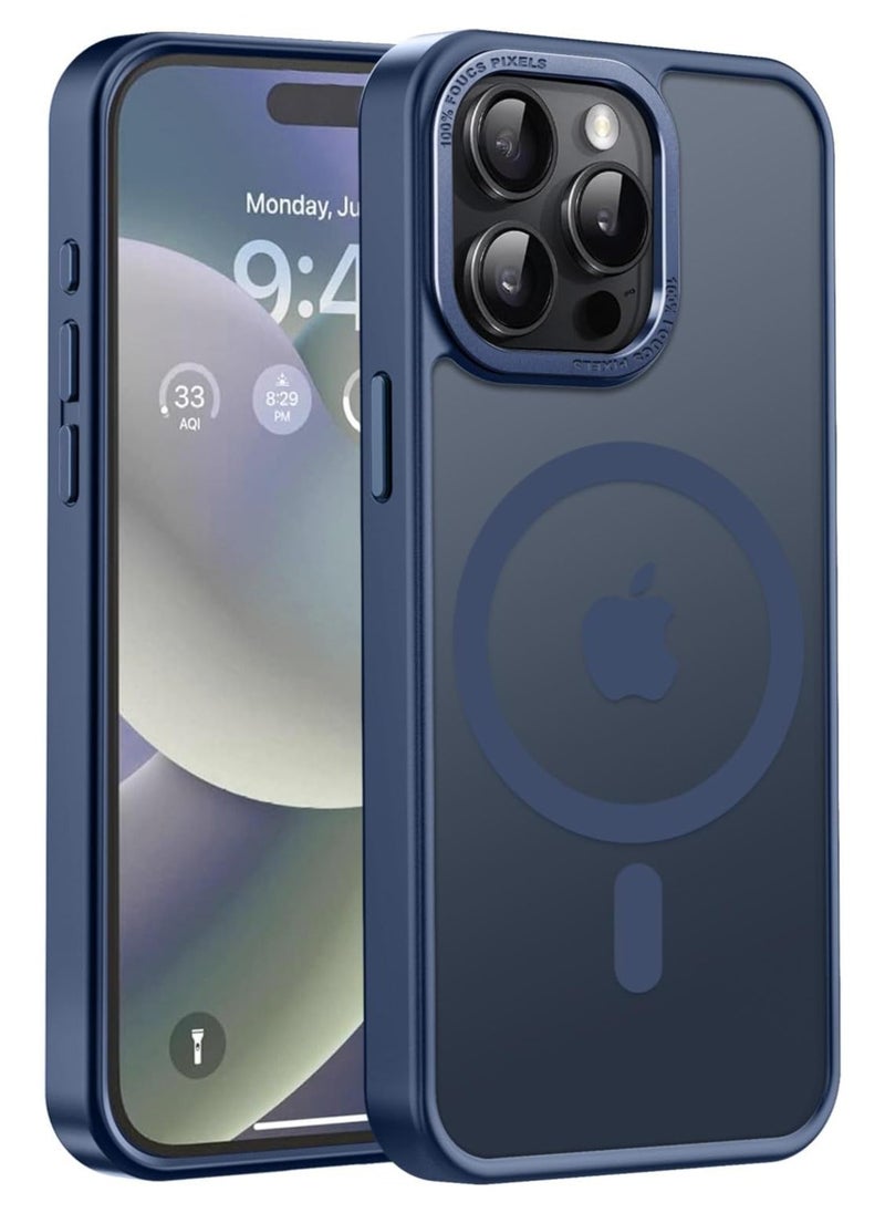 جراب مغناطيسي لهاتف iPhone 15 Pro مقاس 6.1 بوصة جراب هاتف شفاف غير لامع رفيع مقاوم للصدمات ومضاد للأصفر للنساء والرجال والفتيات والأولاد (أزرق)