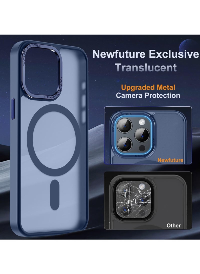 جراب مغناطيسي لهاتف iPhone 15 Pro مقاس 6.1 بوصة جراب هاتف شفاف غير لامع رفيع مقاوم للصدمات ومضاد للأصفر للنساء والرجال والفتيات والأولاد (أزرق)