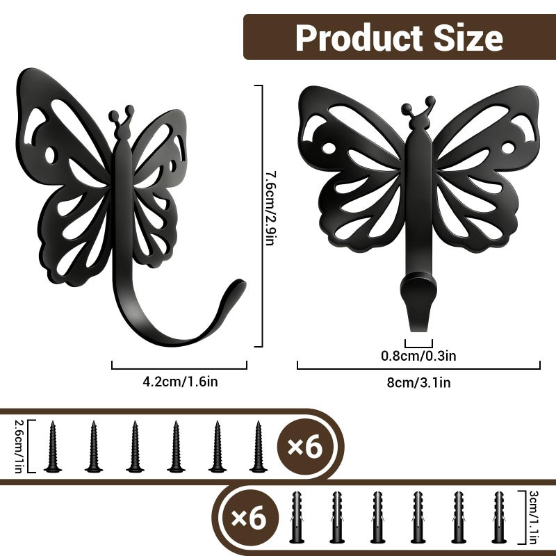 Midukit Butterfly Design Wall Hooks for Towel and Coat: 20LB Screw in Aesthetics Metal Hanger Wall Mount for Living Room, Bathroom, Kitchen, Bedroom for Coat, Bag, Scarf, Towel, Hat, Key, Cup, 3 Pack - Image 2