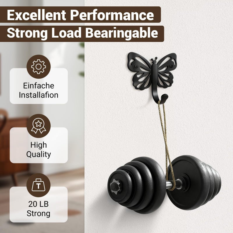 Midukit Butterfly Design Wall Hooks for Towel and Coat: 20LB Screw in Aesthetics Metal Hanger Wall Mount for Living Room, Bathroom, Kitchen, Bedroom for Coat, Bag, Scarf, Towel, Hat, Key, Cup, 3 Pack - Image 3