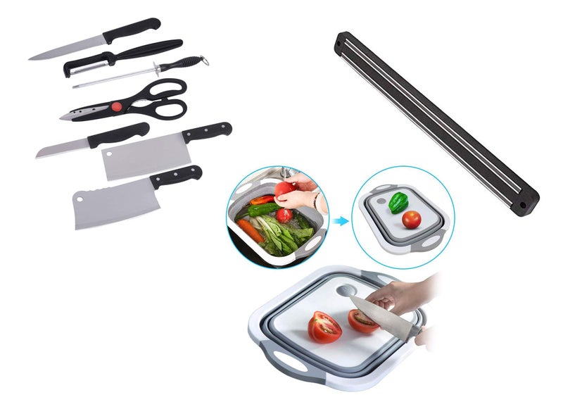 Shopper52 Shopper 52.com Stainless Steel Kitchen Knife Knives Set with Magnetic Knife Holder and Chopping Board (Knife Set,Knife Holder,Chopping Board) - Image 1