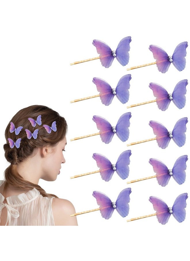Aswewamt - 10 Pcs Purple Butterfly Hair Clips Pearl Fabric Fashionable Bobby Pins Nonslip Barrette Kawaii Hair Accessories For Girls And Women - Image 1