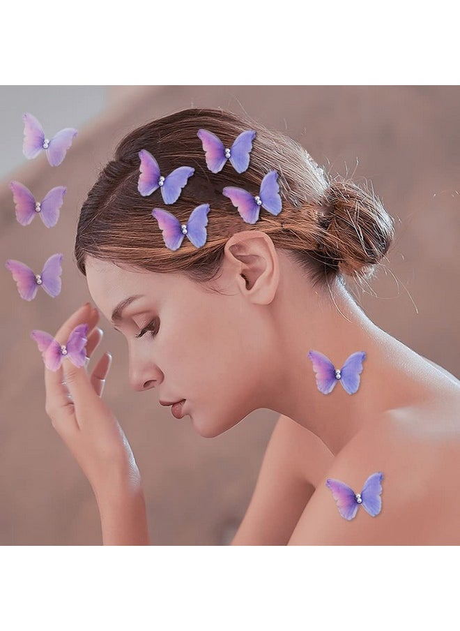 Aswewamt - 10 Pcs Purple Butterfly Hair Clips Pearl Fabric Fashionable Bobby Pins Nonslip Barrette Kawaii Hair Accessories For Girls And Women - Image 1