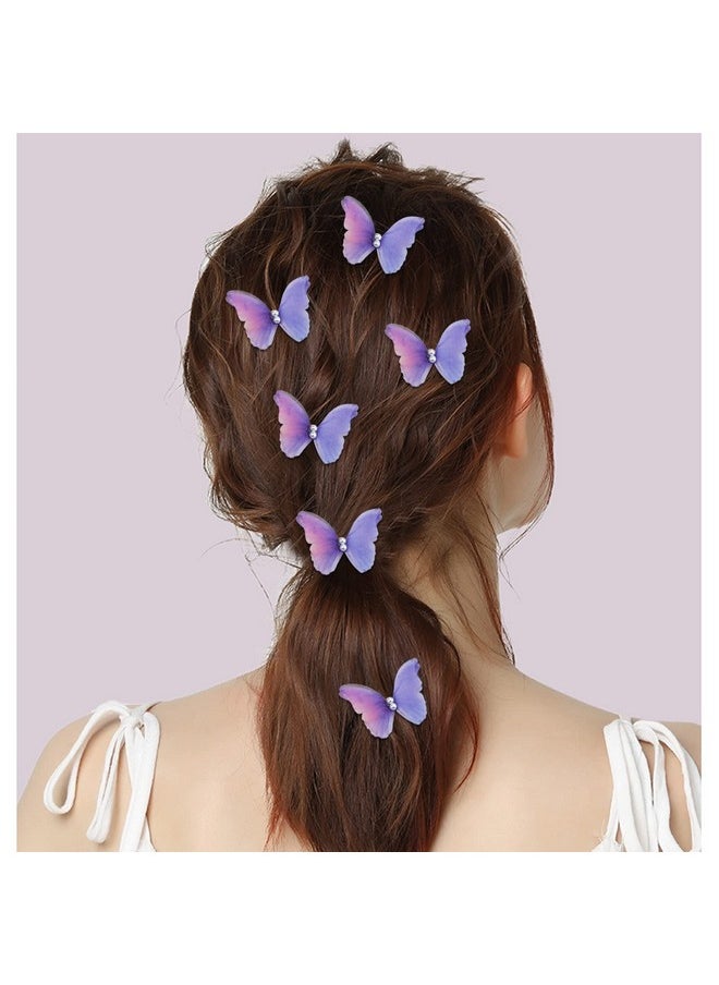 Aswewamt - 10 Pcs Purple Butterfly Hair Clips Pearl Fabric Fashionable Bobby Pins Nonslip Barrette Kawaii Hair Accessories For Girls And Women - Image 1