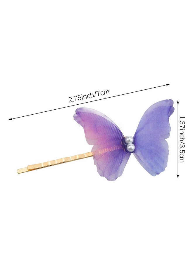 Aswewamt - 10 Pcs Purple Butterfly Hair Clips Pearl Fabric Fashionable Bobby Pins Nonslip Barrette Kawaii Hair Accessories For Girls And Women - Image 1