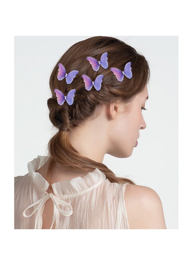 Aswewamt - 10 Pcs Purple Butterfly Hair Clips Pearl Fabric Fashionable Bobby Pins Nonslip Barrette Kawaii Hair Accessories For Girls And Women - Image 1
