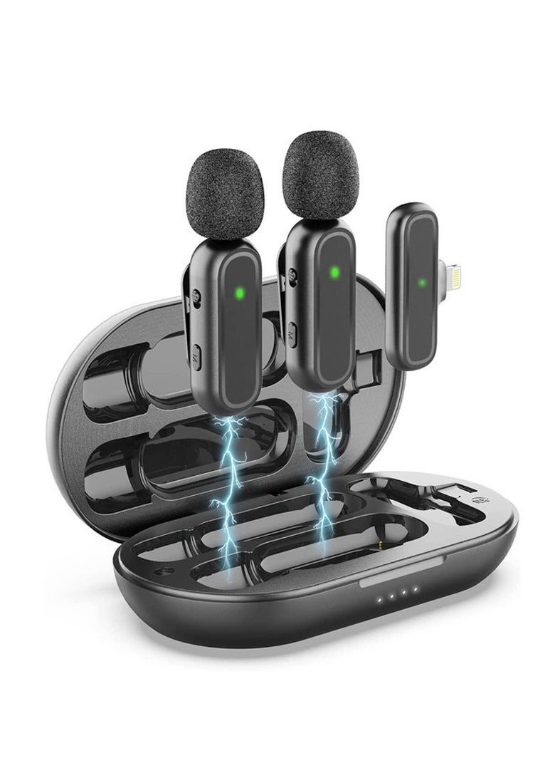 iPhone Interface One Drag Two Wireless Lavalier Microphone Charging Compartment Mobile Phone Live Broadcast Radio Noise Reduction Microphone  - Image 1