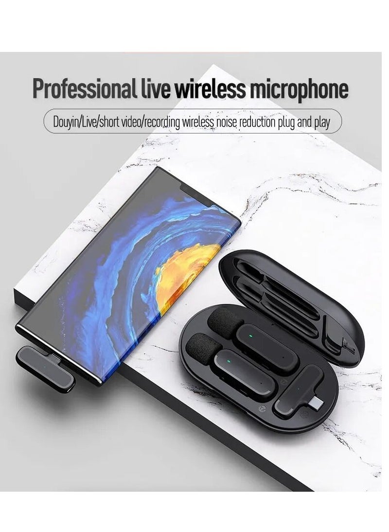 iPhone Interface One Drag Two Wireless Lavalier Microphone Charging Compartment Mobile Phone Live Broadcast Radio Noise Reduction Microphone  - Image 2
