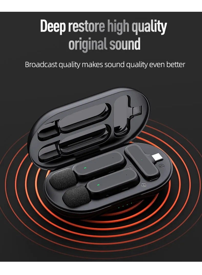 iPhone Interface One Drag Two Wireless Lavalier Microphone Charging Compartment Mobile Phone Live Broadcast Radio Noise Reduction Microphone  - Image 3
