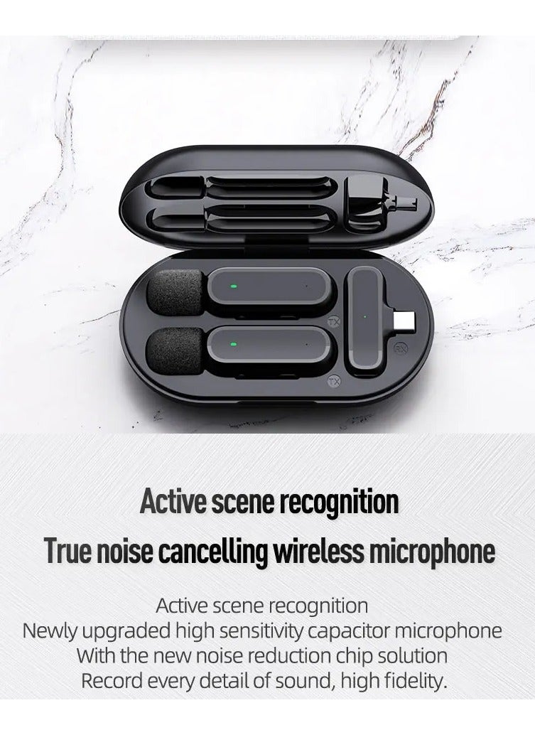 iPhone Interface One Drag Two Wireless Lavalier Microphone Charging Compartment Mobile Phone Live Broadcast Radio Noise Reduction Microphone  - Image 4