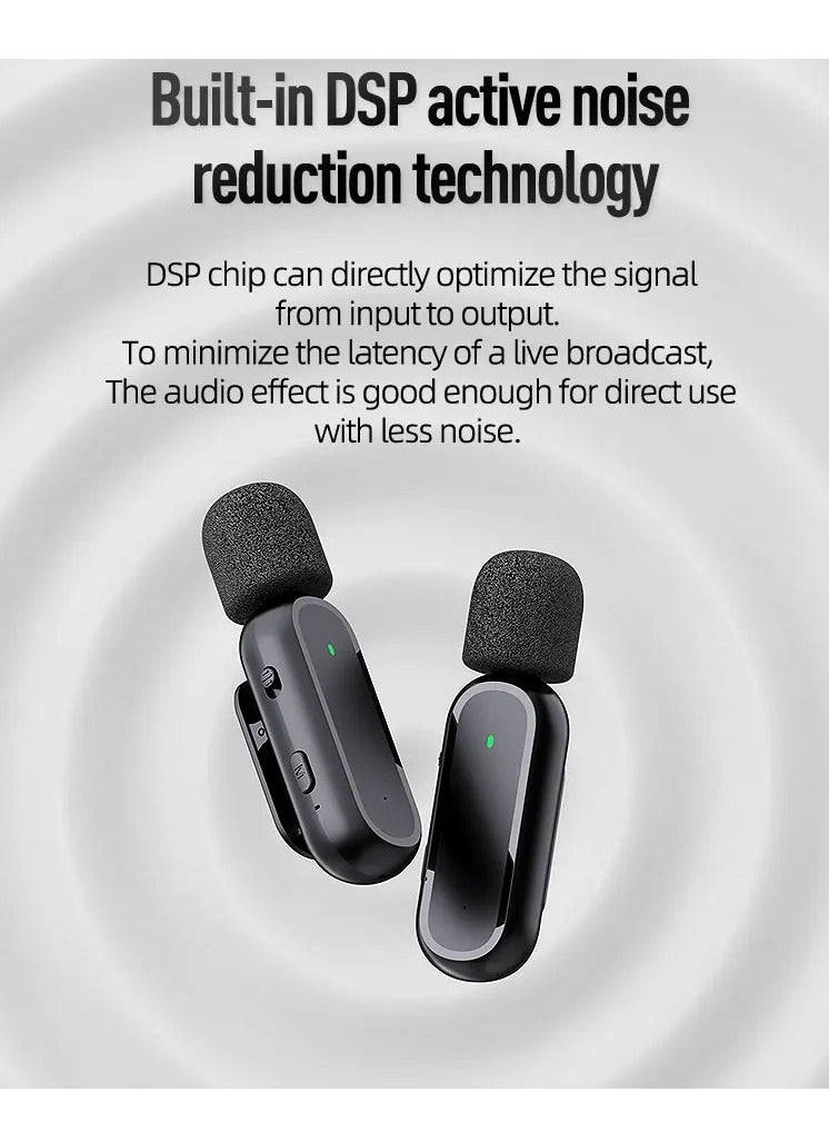 iPhone Interface One Drag Two Wireless Lavalier Microphone Charging Compartment Mobile Phone Live Broadcast Radio Noise Reduction Microphone  - Image 5