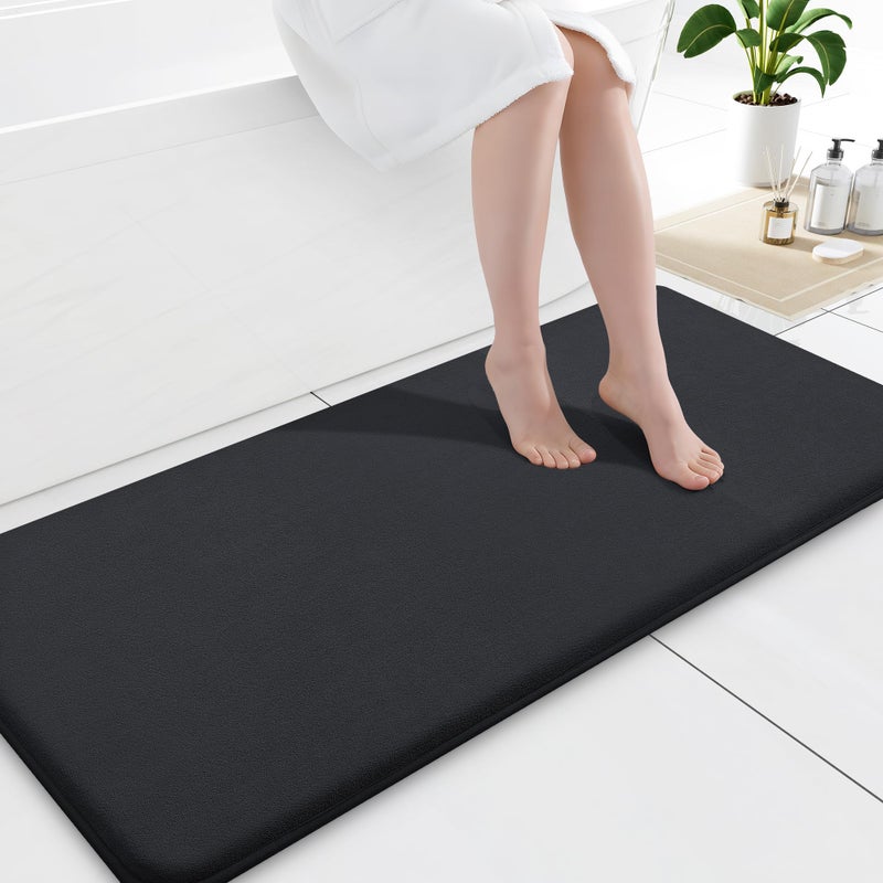 Smiry Memory Foam Bath Mat 47x17, Extra Soft and Absorbent Bathroom Mats, Non Slip Washable Carpet for Floor, Shower and Tub, Black - Image 1
