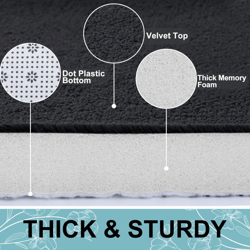 Smiry Memory Foam Bath Mat 47x17, Extra Soft and Absorbent Bathroom Mats, Non Slip Washable Carpet for Floor, Shower and Tub, Black - Image 3
