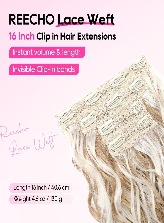 REECHO Curly Hair Extensions, 4PCS 16 inch Clip in Hair Extensions Lace Weft Short Curly Hair Extensions Clip Ins Invisible Natural Hairpieces for Women, Ash Blonde with Highlights - Image 2