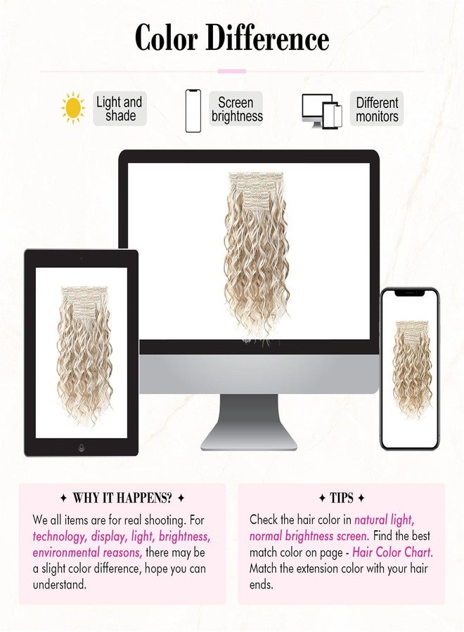 REECHO Curly Hair Extensions, 4PCS 16 inch Clip in Hair Extensions Lace Weft Short Curly Hair Extensions Clip Ins Invisible Natural Hairpieces for Women, Ash Blonde with Highlights - Image 5