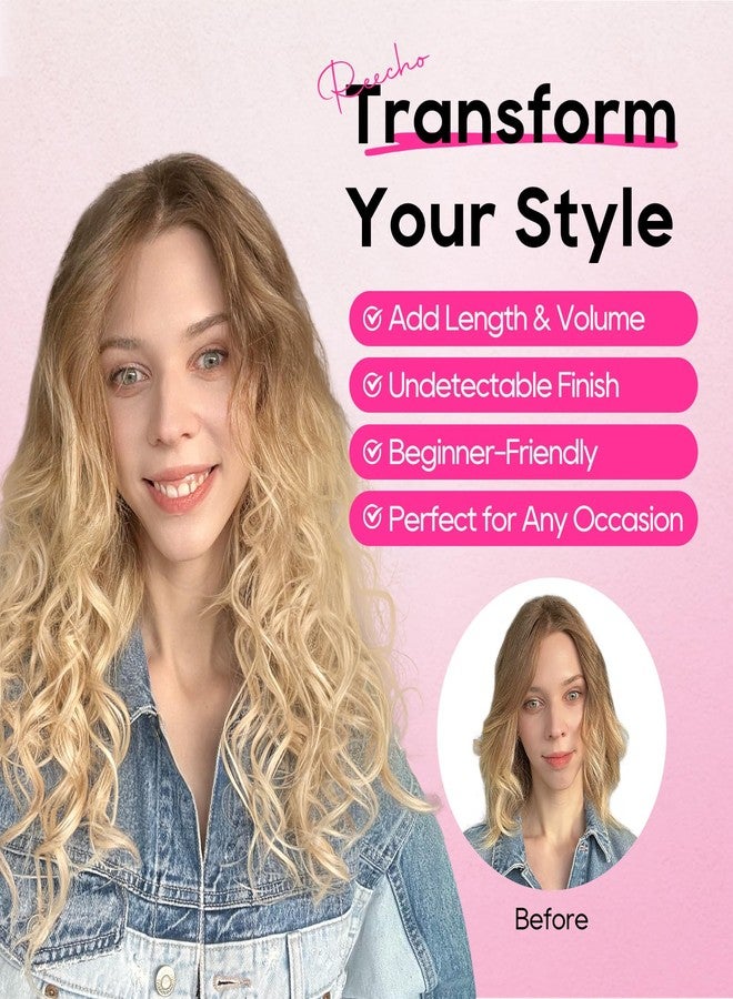 REECHO Curly Hair Extensions, 4PCS 16 inch Clip in Hair Extensions Lace Weft Short Curly Hair Extensions Clip Ins Invisible Natural Hairpieces for Women, Ash Blonde with Highlights - Image 4