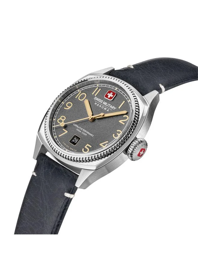 سويس ميليتري هانوا Condor 41mm Men's Analog Watch with Black Genuine Leather Strap