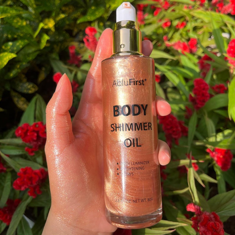 AbluFirst 4 Colors Shimmer Body Oil Face Glitter Summer Body Moisturizing Light Shimmering Glow Non-Sticky Party Luminizer and Illuminator Smooth (3.38 Fl Oz Pack of 1, Rose Gold) - Image 2