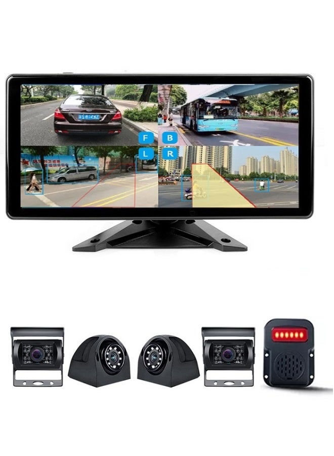 10.36 inch 1080P 4 Channel Dash Camera with Alarm Supports Car Play, Android Auto, BSD, Wifi for Truck Bus - Image 1