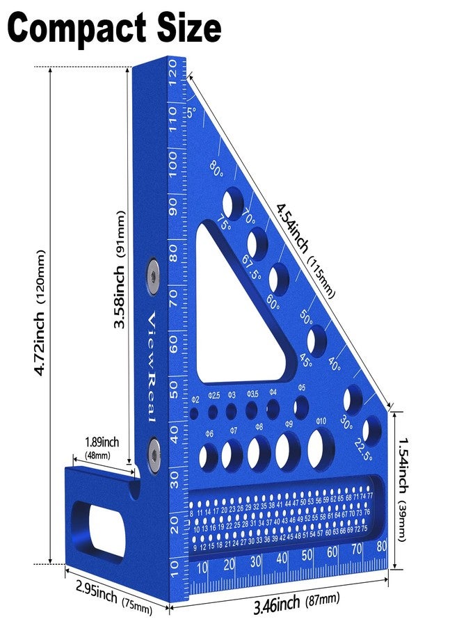 ViewReal Aluminum Carpenter Square with 3D Multi-Angle Layout Measuring Ruler - Upgraded Pin Pivot Design for Secure Storage, Woodworking Squares Compact Woodworking Tool(Metric) - Image 2