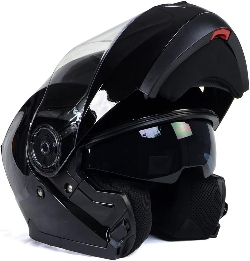 Milwaukee Helmets MPH9815DOT 'Breeze' Gloss Black Advanced Motorcycle Modular Helmet with Drop Down Visor - X-Small - Image 1