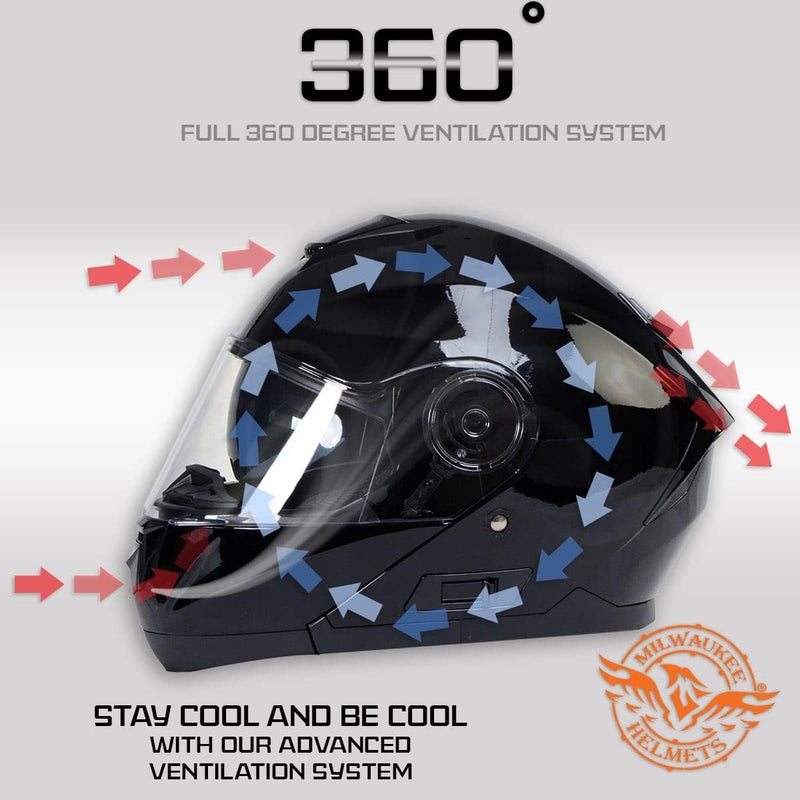 Milwaukee Helmets MPH9815DOT 'Breeze' Gloss Black Advanced Motorcycle Modular Helmet with Drop Down Visor - X-Small - Image 4