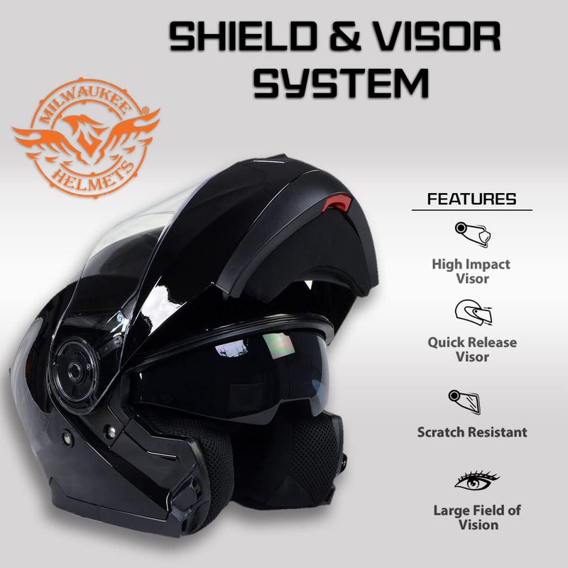 Milwaukee Helmets MPH9815DOT 'Breeze' Gloss Black Advanced Motorcycle Modular Helmet with Drop Down Visor - X-Small - Image 5