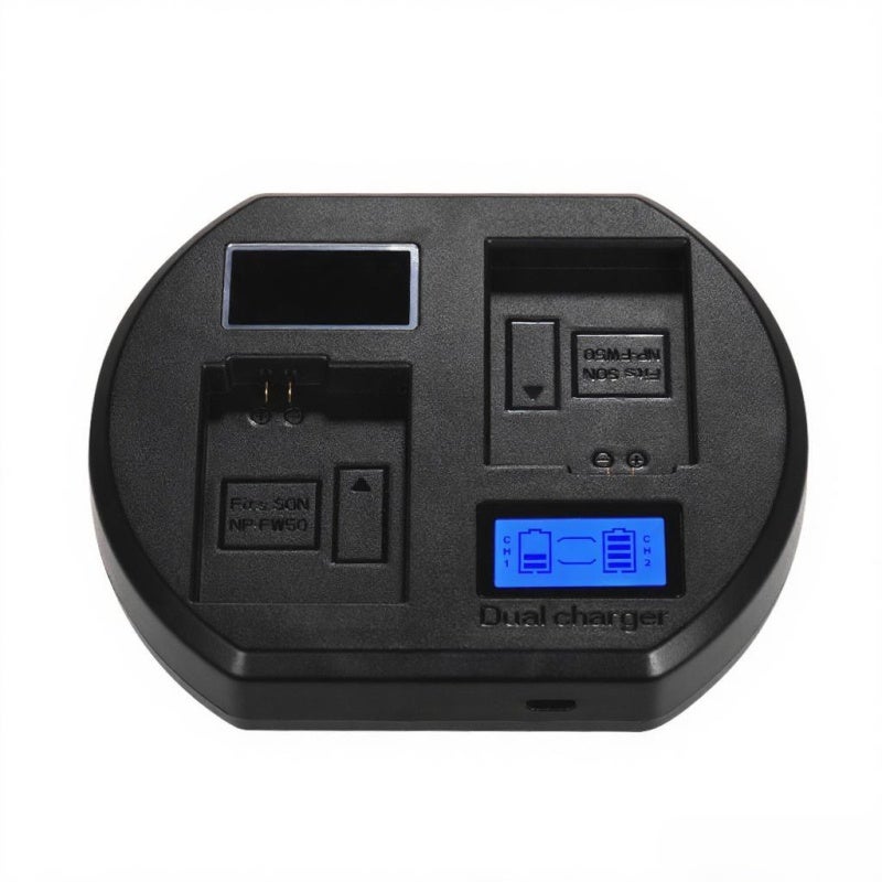 شاحن بطارية سريع شاحن بطارية كاميرا ثنائي القناة مع شاشة LCD رقمية مدخلات USB لبطارية سوني NP-FW50 - Image 5