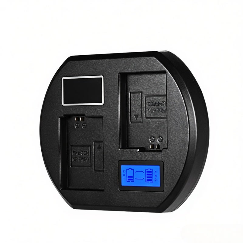 شاحن بطارية سريع شاحن بطارية كاميرا ثنائي القناة مع شاشة LCD رقمية مدخلات USB لبطارية سوني NP-FW50 - Image 1