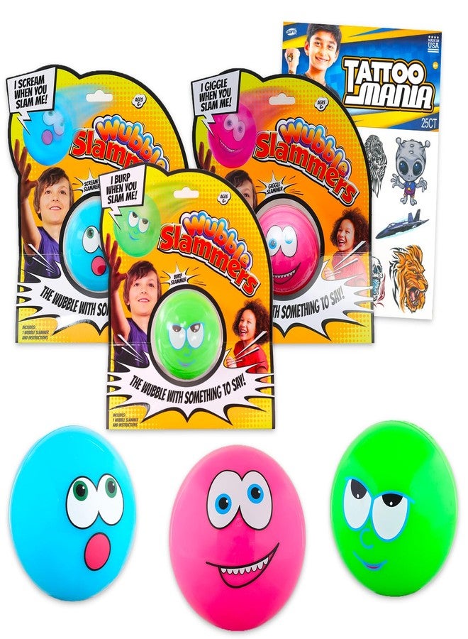 NSI Wubble Slammers Ball 3 Pack - Bundle with 3 Wubble Slammers Balls Plus Temporary Tattoos | 3" Wubble Ball for Kids, Boys, Girls - Image 1