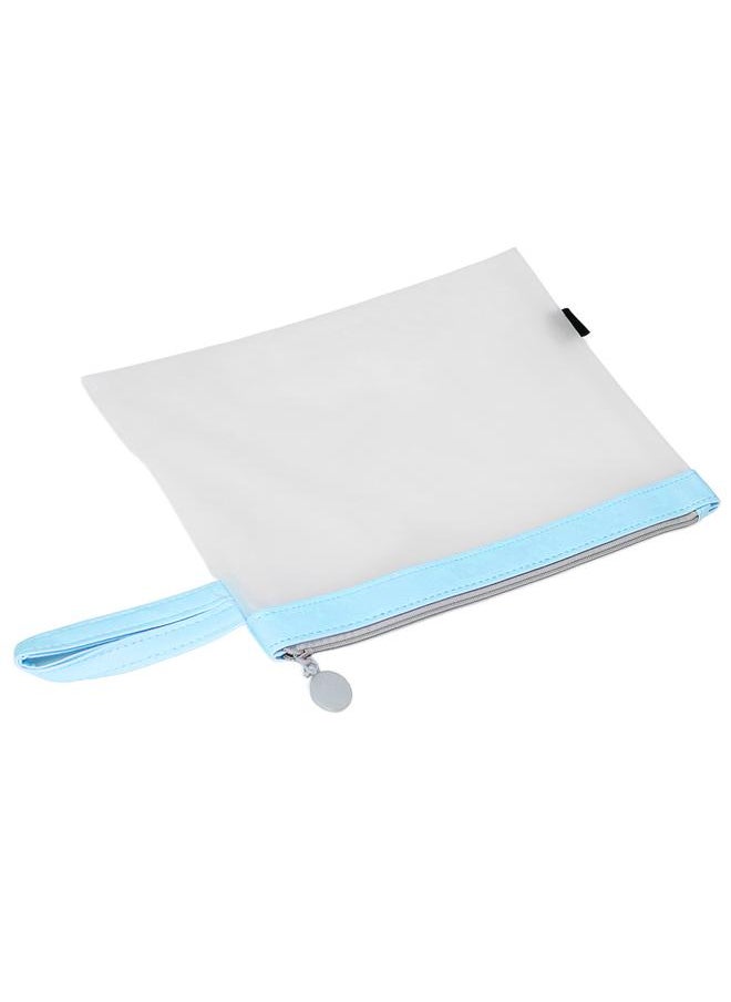 Thoraya - Zipper File Bag Large Capacity Transparent A4 Waterproof Feel Comfortable Paper File BagBlue - Image 1