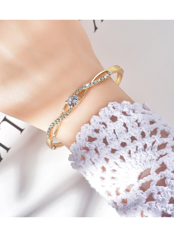 جيج بي في إسورة البنات حجر الراين هندسية مفتوحة قابلة للطي مرصعة بالزركون سوار ذهبي - Image 1