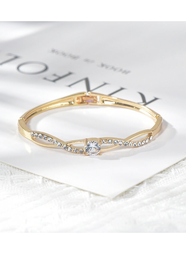 جيج بي في إسورة البنات حجر الراين هندسية مفتوحة قابلة للطي مرصعة بالزركون سوار ذهبي - Image 2