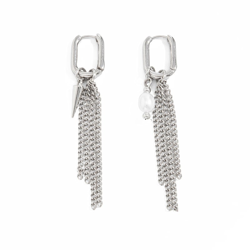 SHIXIN European and American Cross-Shaped Pearl Pendant Earrings with Geometric U-Chain Tassels - Image 5
